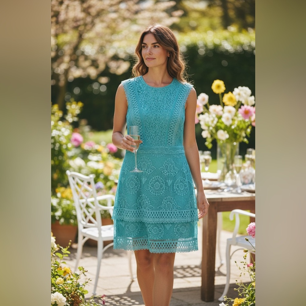 Adelyn Rae Teal Lace Mini Dress Sleeveless Fit Flare Nordstrom NWT Large spring